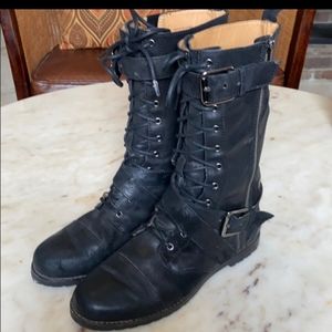 Michael Kors Black Leather Moto Boots size 8.5